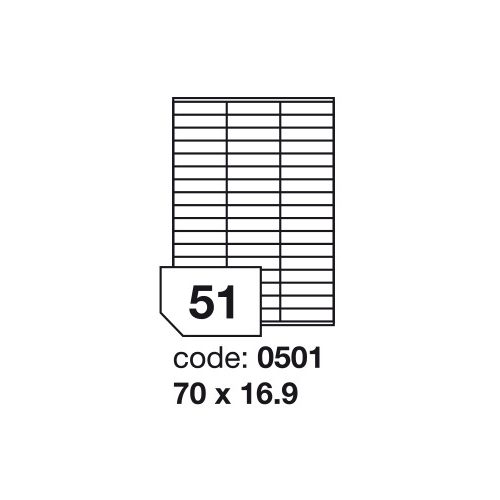 Matt Univerzális Papír Öntapadós Etikett Címke 51 db 70x16,9 mm / A4 íven (100 ív)