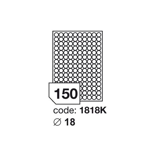 Matt Univerzális Papír Öntapadós Etikett Körcímke 150 db 18 mm-es kör / A4 íven (20 ív)