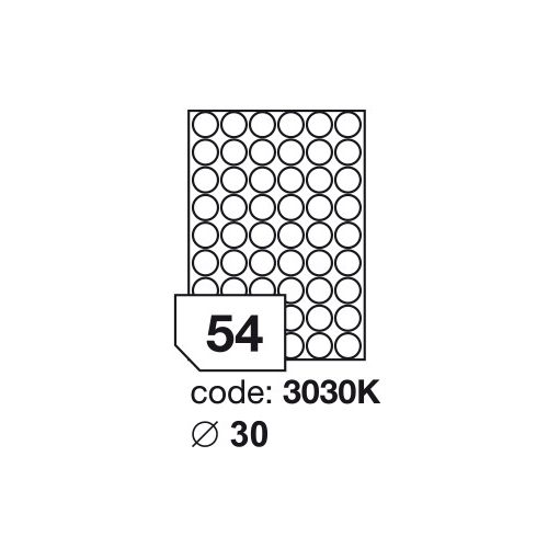 Matt Univerzális Papír Öntapadós Etikett Körcímke 54 db 30 mm-es kör / A4 íven (20 ív)