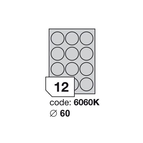 Matt Univerzális Papír Öntapadós Etikett Körcímke 12 db 60 mm-es kör / A4 íven (20 ív)