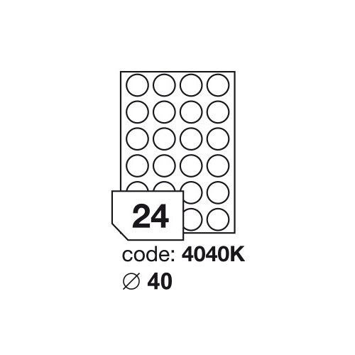 Matt Univerzális Papír Öntapadós Etikett Körcímke 24 db 40 mm-es kör / A4 íven (100 ív)